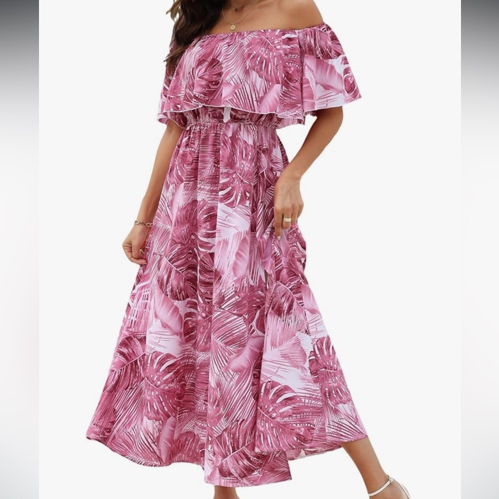 Soft Pink Off-Shoulder Maxi Dress with Slit size XL - Picture 8 of 12
